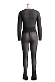 Solid Hollow Out Mesh Transparent Round Neck Two-Piece Pants Set YS-871