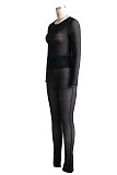Solid Hollow Out Mesh Transparent Round Neck Two-Piece Pants Set YS-871