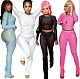 Solid Hollow Out Mesh Transparent Round Neck Two-Piece Pants Set YS-871