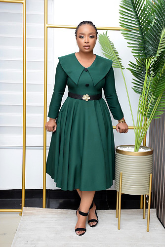 2024 Elegant Lady V-neck Full Sleeves Green Hem Maxi Dresses BGN-337