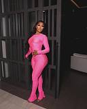 Solid Hollow Out Mesh Transparent Round Neck Two-Piece Pants Set YS-871