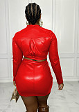 PU Leather Crop Tops+Bodycon Skirt Two Piece Sets BS-1301