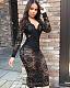 Clearance Sale Women Black Lace V-neck Transparent Maxi Dress BGN-012
