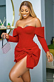 2024 Sexy Strapless Off Shoulder Bowknot  Split Mini Dresses Red NY-10680