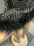2024 Sexy Hot Drilling Mesh Splicing Straps Oblique Feather Mini Dress NY-3122