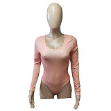 Women's Pit Stripe Long Sleeved U-neck Top Sexy Wrapped Hip Mini Skirt Set RS-8054