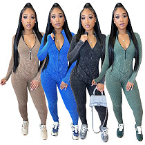2024 Sexy Zipper Front Full Sleeves Women Bodycon Long Jumpsuit YF-10662
