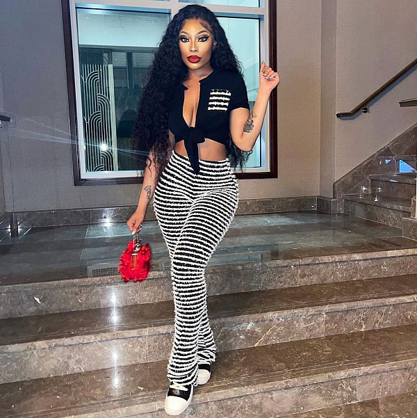 Striped Pants Short Sleeve Solid T-shirt Set Summer Casual Two-piece Women XRB-10052