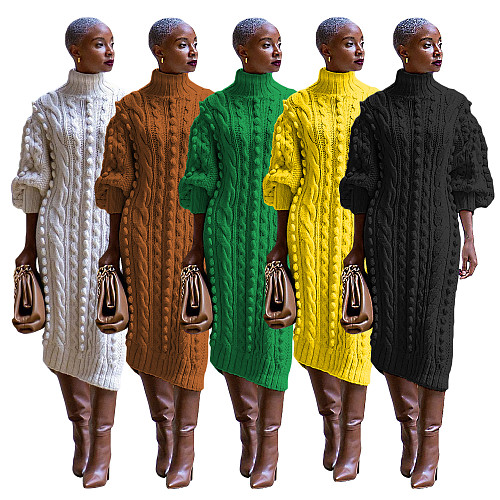 Women High Neck Splits Knitted Casual Long Dresses TR-1229