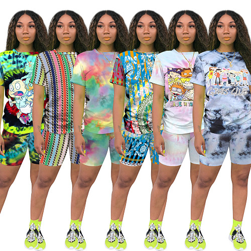 Vogue Printed Round Neck Short Sleeve 2 Pieces Short Suits TE-3982