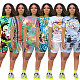 Vogue Printed Round Neck Short Sleeve 2 Pieces Short Suits TE-3982