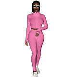 High-collar Thread Embroidered Letter Zipper Sport Two-piece Set ASL-6286
