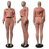 Hooded Zipper Knitted Sweater Skinny Pants Outfits CN-0204