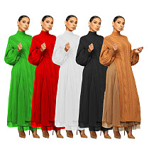 Casual Ladies Full Sleeves Pullover Knitted Mesh Long Dresses TR-1290
