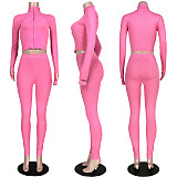 High-collar Thread Embroidered Letter Zipper Sport Two-piece Set ASL-6286