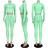 High-collar Thread Embroidered Letter Zipper Sport Two-piece Set ASL-6286