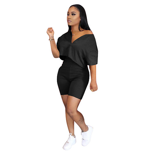 Pure Color Leisure Summer Short Jacket Slimmy Pants Set QY-5182