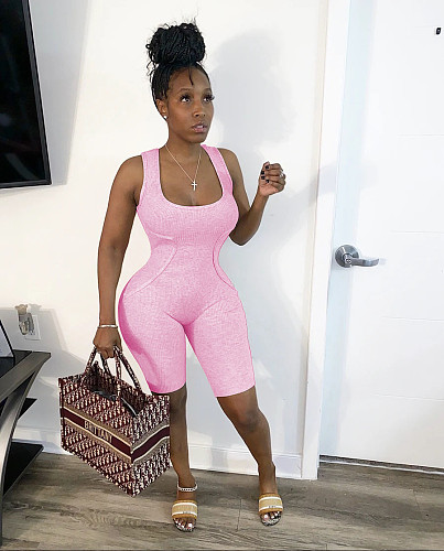 Sexy Stretch Threaded Sleeveless Athletic Romper WY-6665