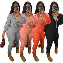 Hooded Zipper Knitted Sweater Skinny Pants Outfits CN-0204