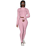 High-collar Thread Embroidered Letter Zipper Sport Two-piece Set ASL-6286