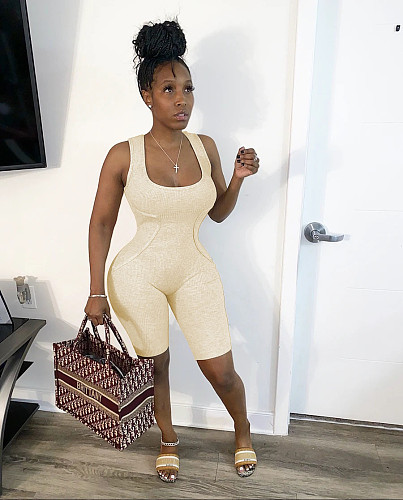 Sexy Stretch Threaded Sleeveless Athletic Romper WY-6665