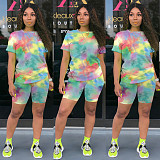 Vogue Printed Round Neck Short Sleeve 2 Pieces Short Suits TE-3982