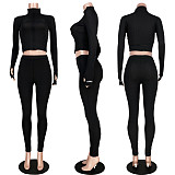 High-collar Thread Embroidered Letter Zipper Sport Two-piece Set ASL-6286