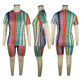 Vogue Printed Round Neck Short Sleeve 2 Pieces Short Suits TE-3982