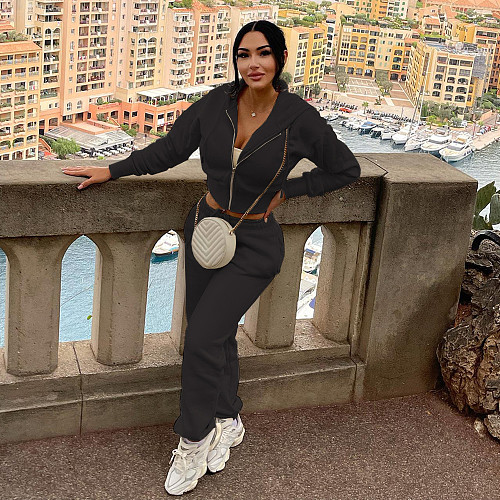 Casual Women Pockets Hoodies And Long Pants 2 Pieces Sets MEI-9318