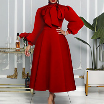 2024 Elegant Lady Puff Sleeves Bandage Hem Maxi Dress RS-447