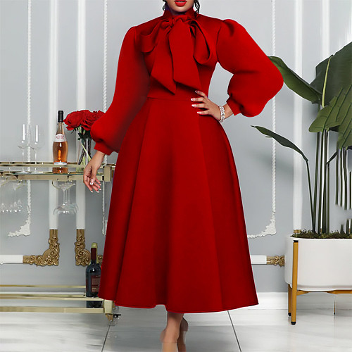 2024 Elegant Lady Puff Sleeves Bandage Hem Maxi Dress RS-447