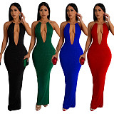2024 Sexy Lady Backless Halter Hollow Out Bodycon Long Club Dress BY-6831