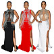 2024 Fashion Lady Mesh Hot Drilling Sleeveless Split Long Club Dress BY-6860