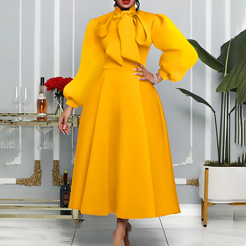 2024 Elegant Lady Puff Sleeves Bandage Hem Maxi Dress RS-447