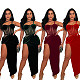 2024 Hot Sexy Ladies Straps Halter Backless Transparent Mesh Split Maxi Dress BY-6732