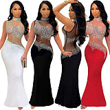See Through Rhinestones Bodycon Maxi Dress Women Evening Wedding Party SH-S390246