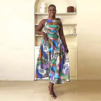 2024 Fashion Printed Lady Hollow Out Sleeveless Hem Maxi Dress NY-10666