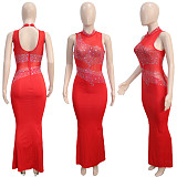 See Through Rhinestones Bodycon Maxi Dress Women Evening Wedding Party SH-S390246