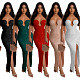 Sexy Strapless Backless Sequin Ladies Split Party Maxi Dress BY-6782