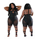 Plus Size Halter Backless Bodysuit+Mesh Shorts Set GT-9981