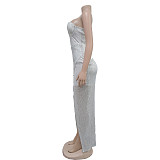 Sexy Strapless Backless Sequin Ladies Split Party Maxi Dress BY-6782