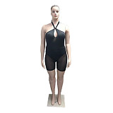Plus Size Halter Backless Bodysuit+Mesh Shorts Set GT-9981
