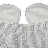 Sexy Strapless Backless Sequin Ladies Split Party Maxi Dress BY-6782