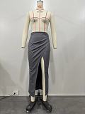 2024 Fashion Women PU Leather Irregular Split Long Skirt OD-8618