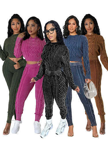 Vintage Style Women Knitted Diamond Checked Twist Pullover Sets CH-23111