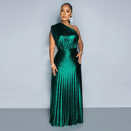 2024 Stylish Ladies Sloping Neck Sleeveless Pinched Long Dresses YF-10693
