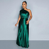 2024 Stylish Ladies Sloping Neck Sleeveless Pinched Long Dresses YF-10693