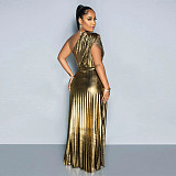 2024 Stylish Ladies Sloping Neck Sleeveless Pinched Long Dresses YF-10693