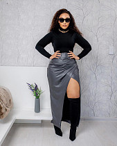 2024 Fashion Women PU Leather Irregular Split Long Skirt OD-8618