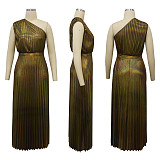 2024 Stylish Ladies Sloping Neck Sleeveless Pinched Long Dresses YF-10693